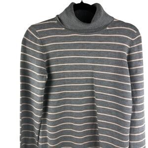 French‎ Connection Gray & Cream Striped Turtleneck Sweater (L)